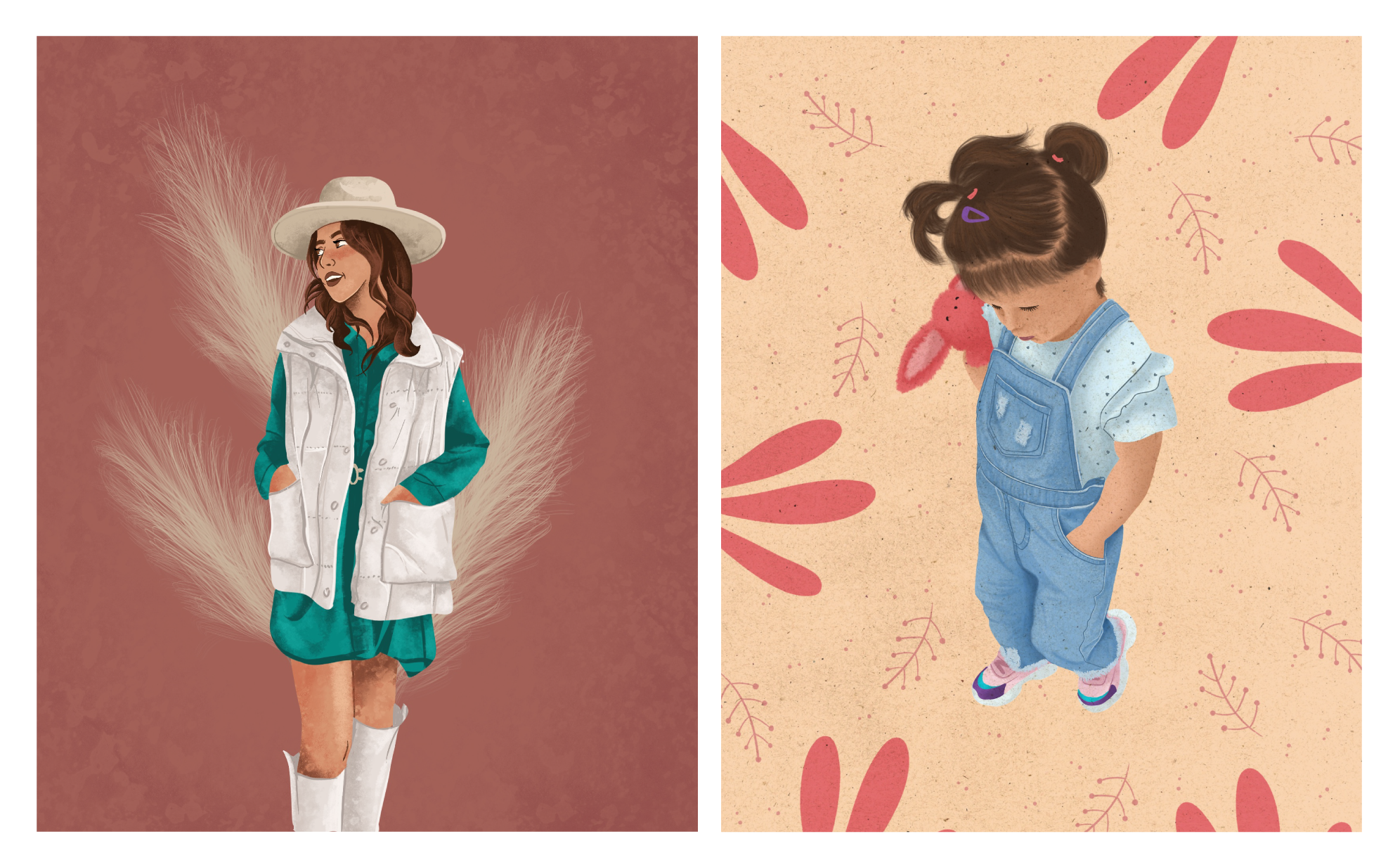 illustrations personnalisées portrait femme mode enfant