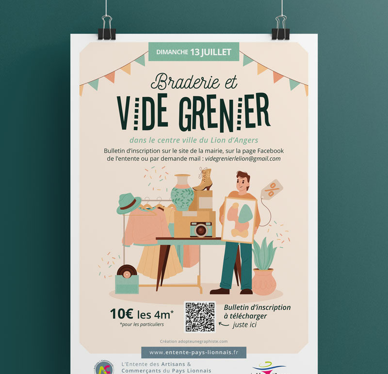 affiche braderie vide grenier moderne le lion d'angers
